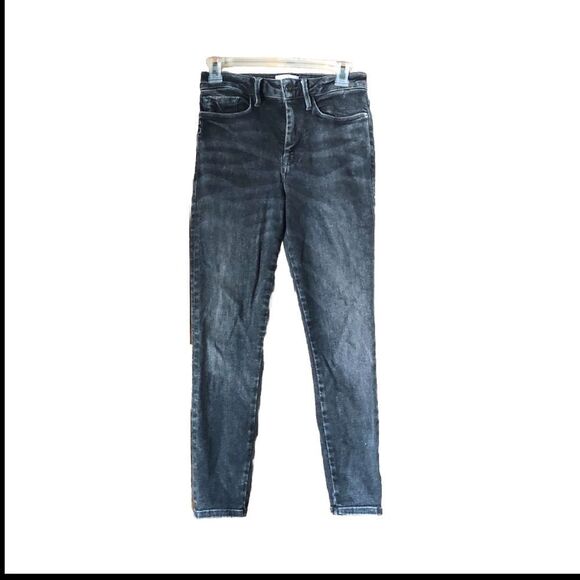 FRAME Le One Skinny Jeans Hughes Gray Washed Black Stretch - 1 - Picture 1 of 12
